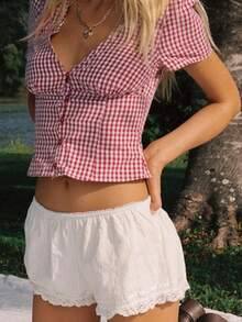 Women Y2k Coquette Button Down Shirt Cute Button Up Cap Sleeve V Neck Preppy Slim Fit Summer 90s Crop Top Blouse Vintage Lapel Collar Coquette Tops