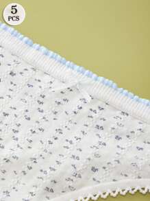 5 SZTUK Śliczna Drukowana Bielizna Seksowna Kokardka Stringi Koronkowe Białe Damskie Bielizna Fajne I Elastyczne Letnie Casualowe Majtki Sportowe Dla Kobiet Oddychające Miękkie I Wygodne Stringi