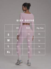 FWH 露脐长袖上衣+长裤，贴身舒适，收腹提臀塑形，裸感面料，适合普拉提/健身，防走光，适合瑜伽/舞蹈，露背瑜伽套装，粉色春季款 - 粉色 - 查看 2