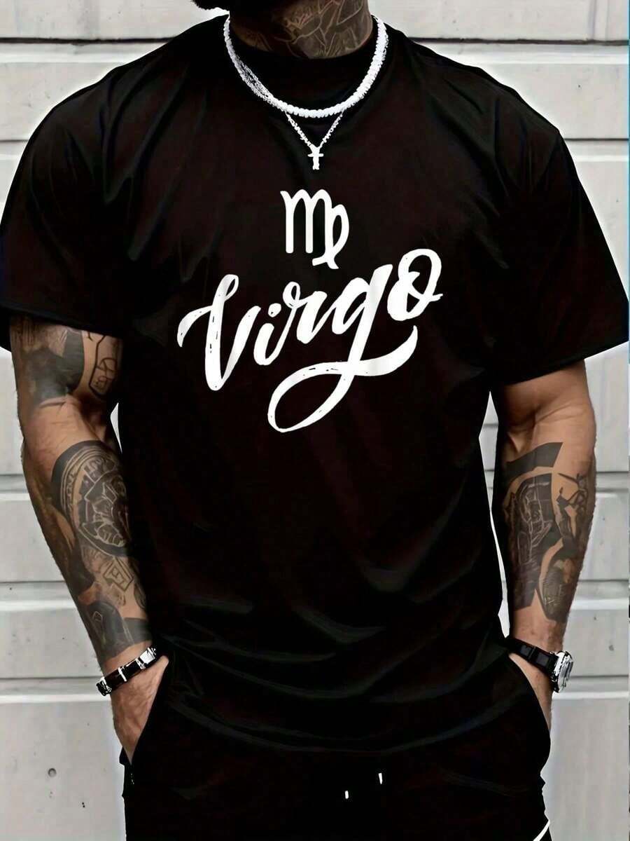 Virgo Zodiac-Shirt Graphic Tees Summer Clothes Men Shirts Street Wear100% Cotton, Short Sleeve Printed T-Shirt Casual Lightweight Short Sleeve T-Shirt - Black - View 1