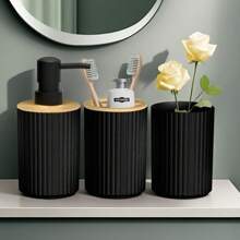 4 pièces/set Ensemble d'accessoires de salle de bain nordique, Bouteille de distribution de shampoing, gel douche et désinfectant, Porte-brosse à dents, Gobelet pour rince-bouche, Palettes Ensemble de salle de bain Rentrée scolaire