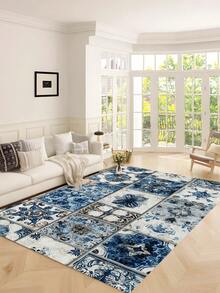 1 件，豪华欧洲复古印花地毯，1100 克高密度仿羊绒 + TPR 可洗布底，厚度 0.6 厘米，经典欧洲仿古元素柔软毛茸茸地毯，适用于户外、入口、客厅、卧室、洗衣房、浴室，可机洗四季大尺寸垫子，家居装饰 - 黑與白 - 查看 5