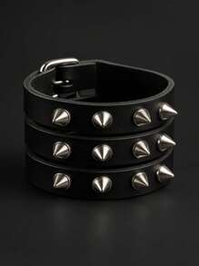 Black Bracelet With 3 Rows Of Spikes – Rock, Gothic, Free Style
