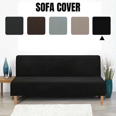 Sofa Cover Without Armrests 3 Seater Sofa Bed Cover Stretch Armrest Sofa Bed Cover Armless Milk Silk Elastic Couch Cover Futon For Folding Couch Without Armrests,Armless Sofa Bed Cover Stretch Futon Slipcover Plush Thicker Solid Color 3 Seat Full Folding Sofa Couch Futon Furniture Protector Without Armrests (Black)