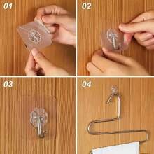 30/10pcs Invisible Adhesive Hooks, Strong Sticky Wall Hooks, No-Drill, Removable, Transparent, Waterproof, Rust-Proof, Applicable For Home, Kitchen, Bathroom, Living Room Back To School