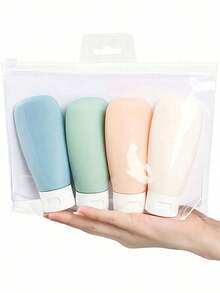 1件/4件/1套硅胶防漏旅行瓶套装便携式可再填充挤压容器，用于洗发水乳液洗漱用品旅行瓶套装，随身携带可再填充挤压容器，用于洗发水乳液洗漱用品旅行瓶套装，带便携式储物袋旅行装洗漱用品容器套装软挤压管空配件 - 彩色 - 查看 7