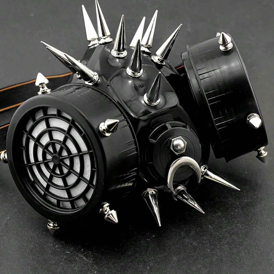Spike Rivet Steampunk Masquerade Gas Face Mask Cosplay Costume Party - Black - View 1