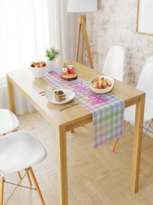 2 pièces Chemin de table à carreaux colorés, en matériau polyester pour la décoration de la maison et de la table à manger, personnalisable avec des mots de bénédiction