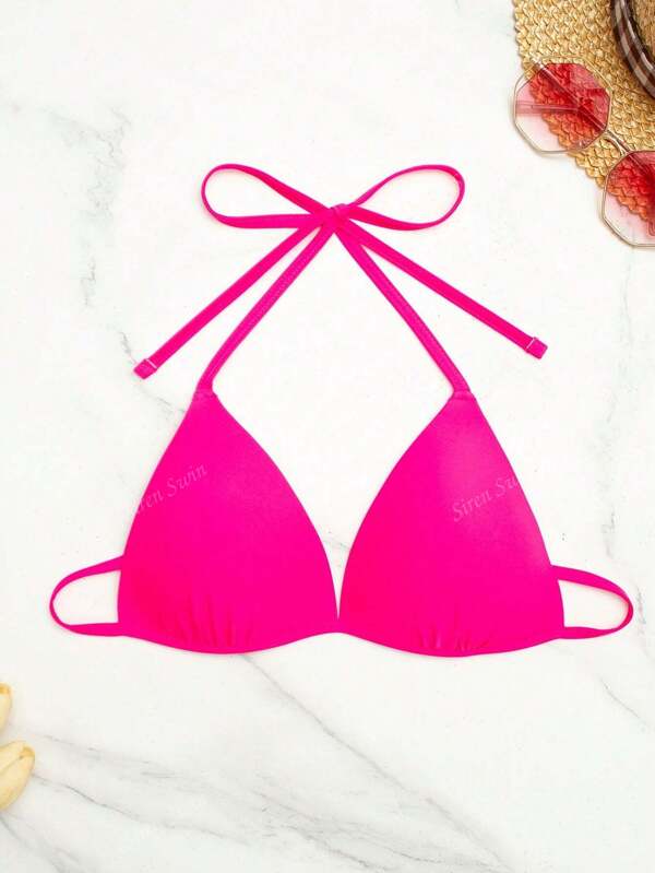 Último top de bikini de baño para mujer de color liso popular para el verano