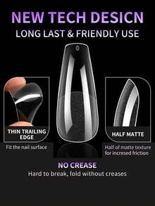 120Pcs/Box Full Cover Fake Nails Acrylic Nail Supplies Semi-Frosted Seamless Nail Clear Long Ballet Nail Tips