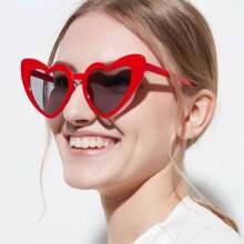 1pc Red Heart-Shaped Beach Fashion Glasses Suitable For Women For Party Photos