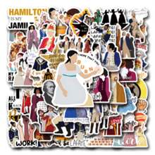 Juego de 55 pegatinas temáticas de "Hamilton" - Calcomanías reutilizables y autoadhesivas con referencias históricas y de cultura pop para portátiles, botellas de agua, monopatines, teléfonos - PVC duradero, multicolor, formas irregulares