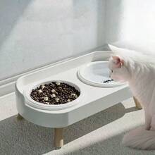 Elevated Stainless Steel Pet Bowl Set, With Stand And Double Bowls, Suitable For Small Dogs And Cats, With Splash Guard - Pet Feeder