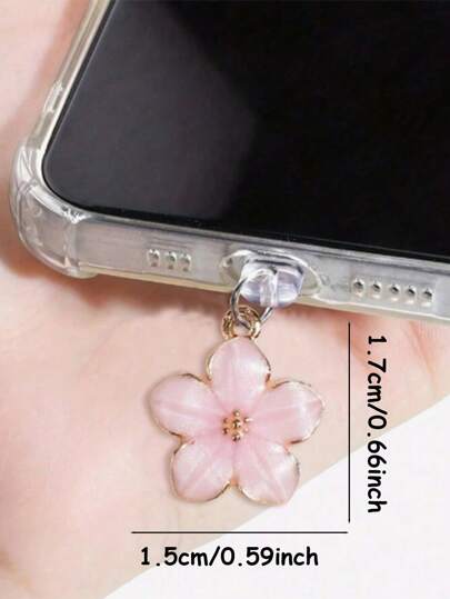 1 pièce Bouchon anti-poussière fleur de cerisier, pendentif métallique délicat, frais, doux et mignon, convient pour la décoration printanière et estivale, accessoire pour port de chargement de téléphone, tablette, écouteur, Kindle, cache anti-poussière en silicone transparent, convenant comme petit cadeau, protection étanche anti-humidité et anti-saleté pour le port de chargement du téléphone, compatible avec le Lightning/Type-C d'