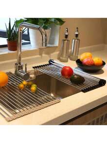 1 pieza Escurridor de cocina multifuncional S/M/L multicolor, con tapete de secado, estante con rodillos antideslizantes, escurridor plegable para fregadero, almacenamiento conveniente, apto para cocina, comedor, acero inoxidable - Multicolor - Ver 3