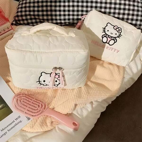 Sanrio 1pc Fashion Sanrio Hello Kitty Cosmetic Bag, Large Capacity Makeup Storage Pouch, Handbag, Desktop Organizer, Holiday Gift