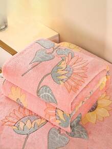 1 Paquete 200*220CM De Frazada De Felpa De Coral Con Estampado De Flores Y Hierba,Adecuada Para Sofá, Dormitorio, Sala De Estar, Confort Total, Uso En Viajes, Manta Para Siesta, Imagen De Referencia De Tamaño, Lavable A Máquina