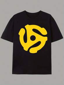 Abstract Yellow Logo Graphic Print American Streetwear Design Graffiti Letter Print Short-Sleeve T-Shirt For Both Men And Women, Perfect For Couples In High Street Fashion.