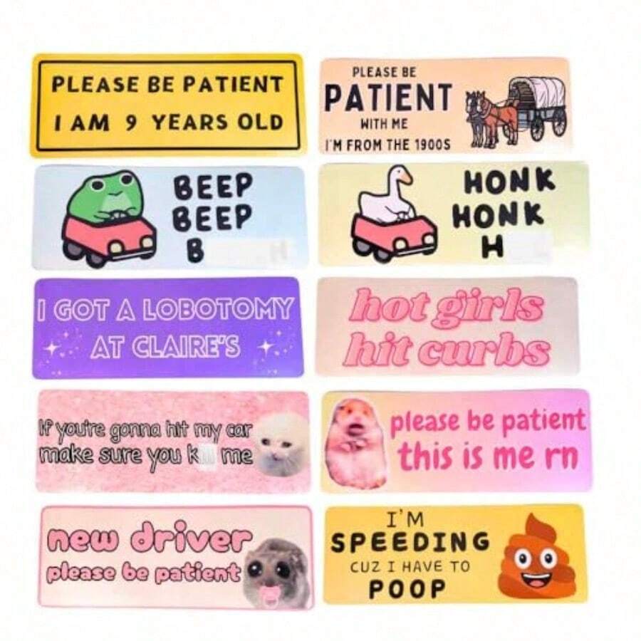 10PC Funny Car Bumper Magnet Fun Magnetic Magnets Sticker Decal Prank For Cars Truck Adults Hot Girls Hit Curbs New Driver Please Be Patient Beep Honk Poop Joke Novelty Accessories Gifts