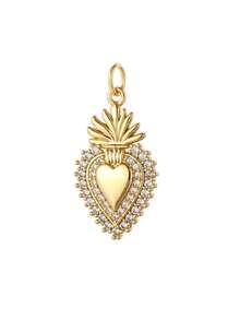 1pc Copper Plated Zirconia Stone DIY Pendant, Suitable For Necklace, Bracelet, Earring - Yellow Gold - View 6