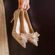 Elegant Temperament High Heels Women's New Style Stiletto Single Shoes Bride Crystal Shoes Wedding Shoes - Gold 8cm - View 3