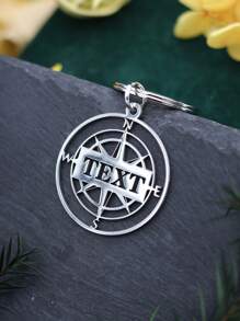 1pc Customized Compass Keychain (Without Chain) - Laser Engraved Stainless Steel Personalized Plate Keychain, Durable Handmade Teacher And Student Gift, DIY Customizable Boy's Fashion Accessory, Teacher Gift Item | Modern Keyring | Laser Engraved Metal, Adorable Keychain