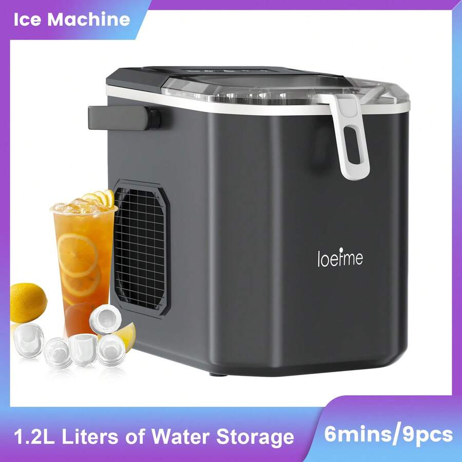 loefme 1.2L Portable Top Smart LOW Noise Ice Cube Maker 12KG/24H Efficient Ice Making With Auto Self-Cleaning Function, New Fashionable Appearance Ice Maker Black - UK Plug(220-240V) - View 1