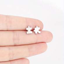 6 Pcs Minimalist Stainless Steel Puzzle-Shaped Mini Earrings, Featuring A Unique And Cute Puzzle Design, Suitable For Women To Wear Daily And At Parties, A Great Gift For Friends