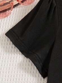 Vestido casual de verano para niñas de unicolor, cuello redondo, manga corta y longitud hasta la rodilla