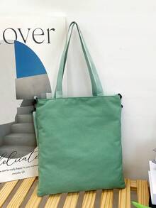 帆布手提包，学生单肩包，斜挎帆布包，多功能大容量背包 - 綠色 - 查看 5