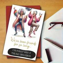 有趣的最佳朋友生日贺卡（带信封）- 为女朋友、姐妹和朋友庆祝，卡通主题，学校用品，开学 - 彩色 - 查看 4