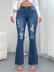 Quần jean ống loe co giãn cho nữ - Rửa nhẹ - Xem 2