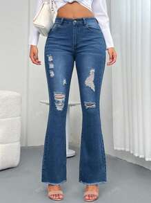Jeans acampanados elásticos desgastados para mujer