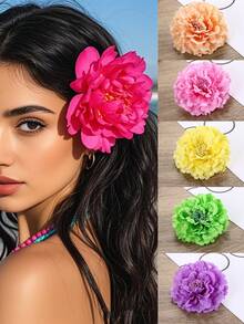 1/6pcs Hawaiian Style Faux Peony Flower Hair Clips, Fashion Decorative Hair Accessory For Daily Use, Ideal Gift For Women Claw Clips Hair Claws Hair Barrettes, School Stuff, Best Friend Gifts, Hair Accessories, Head Accessories - Multicolor - View 3