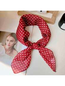 紧致波点58cm棉麻小方巾系列，女士百搭波点装饰围巾头巾护颈小围巾披肩 - 彩色 - 查看 4