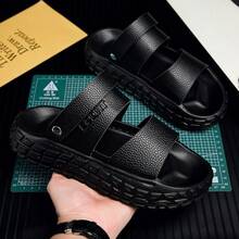 Men's Summer Slippers, Dual-Use Sandals, Fashion Thick-Soled Black Slides, Beach Shoes