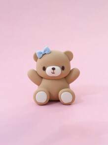 1pc Cute Pink & Blue Bowknot Heart Cartoon Bear Soft Rubber Decor, Suitable For Birthday Cake Party Decoration For Boys And Girls