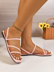 New Fashion Women Slippers, Stylish Casual Roman Style Slip-On Sandals In Black, Beige, Brown, Coffee, Orange Colors, Casual Flat Slippers, Solid Color Thick Woven Comfortable Beach Sandals, Blogger Recommended Thick-Sole Sandals, Summer Beach Shoes, Elegant Buckle Low Heel Round Toe Slippers, Odor-Resistant Non-Slip Simple Deer Suede Fabric Outdoor Slippers, Versatile Flat Slip-On Shoes, Size Runs Large Please Order Carefully - Pink - View 4