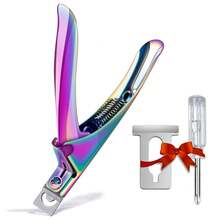 Cortaúñas premium ajustable de color rojo violeta con imanes, calibradores, para uñas acrílicas, cortador de uñas de acero inoxidable, recortador, para puntas artificiales falsas, hoja de manicura, clip para salón de belleza - Cortaúñas camaleón con mango curvo - Ver 2