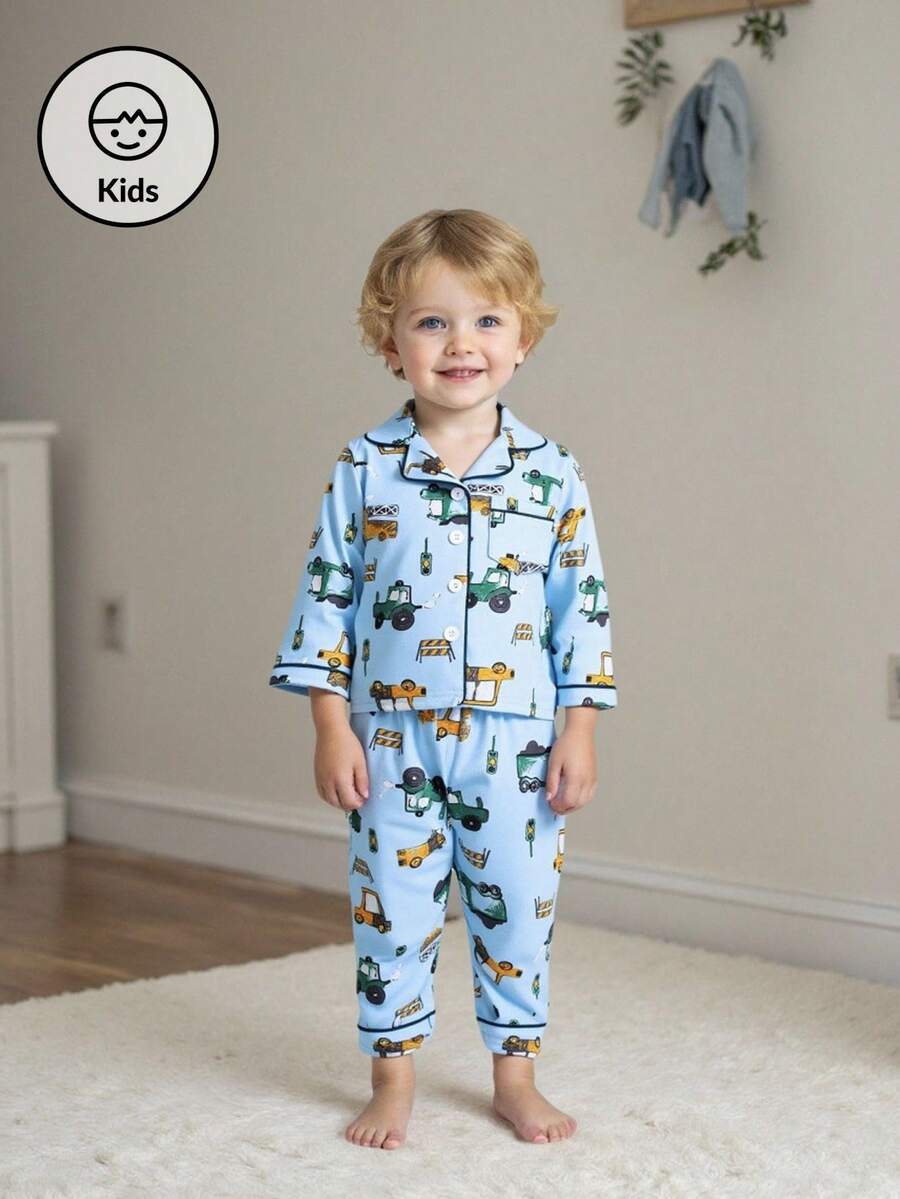 2pcs Basic Toddler Boys' Long Sleeve Top And Long Pants Homewear Set, Spring Autumn - Blue - View 1