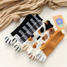 6 Pairs Of Warm And Comfortable Knee Length Cat Paw Socks - Cute Furry Women's Long Stockings - 6-pack - Mixed Colors - View 1