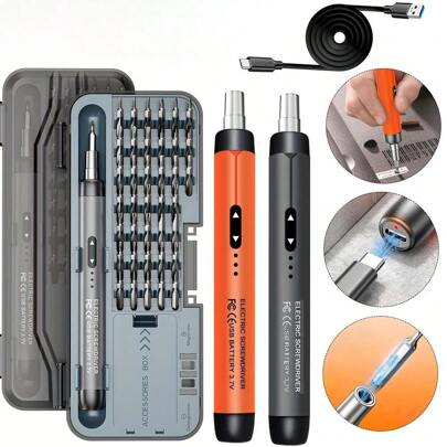 1 Stück 46 in 1 Mini Elektro-Schraubendreher Set, tragbarer Mehrzweck-Reparatur-Kit mit aufladbarem Lithium-Polymer-Akku, hohem Drehmoment, bürstenlosem Motor, USB-Ladung, Rückwärtsfunktion, Chromlegierung Material, geeignet für Elektronik und Heimgebrauch, 38 Bits für PC, Smartphone, Android, Uhr, Laptop