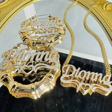 Individuell gefertigter glänzender zweischichtiger Namensketten- und Ohrringset, personalisierte Boho-Stil Bambusknotenohrringe, mattierte Edelstahl-Buchstaben-Herzform-3D-Paar-Halskette, Muttertagsgeschenk, bleibendes Geschenk für sie