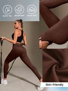 Ribbed Comfort Fit Leggings – Perfect For Everyday Style - 咖啡棕 - 查看 2