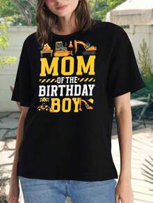Camiseta de mamá constructora - Camiseta gráfica divertida con excavadora y bulldozer para mujer - Ropa de vehículos de construcción a la moda - Negro - Ver 2