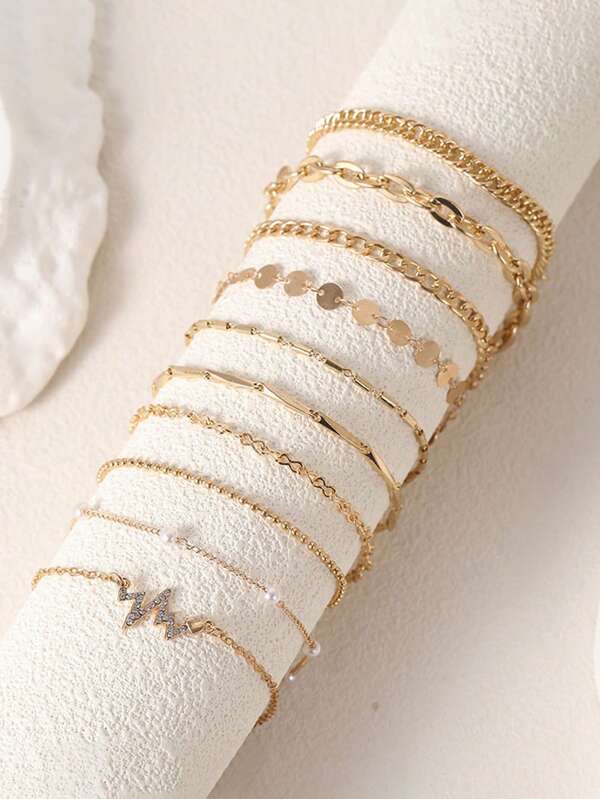 8pcs/10pcs Teen Stacked Claw Chain With Rhinestone Chain Bracelet, Cute Star Tassel, Niche Versatile Bracelet