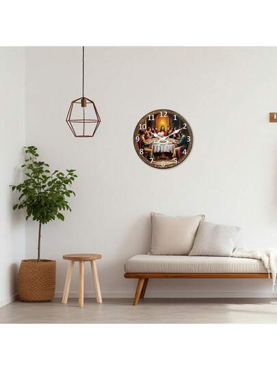 [10 16 Inch Silent Wooden Clock] Lively 10 Wand Klok "The Last Supper" Quiet Operation, Living Room, Bedroom, Kitchen, Office Ideal Baptism Featured The Supper Illustration, Large Size Room Bedroom Dormitory Back To School Surprise Home Supplies view 6