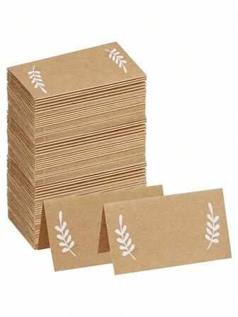 20/50 piezas Tarjetas de lugar de papel kraft rústico de 3x5 pulgadas con diseño de hojas de laurel - Tarjetas de número de mesa blancas y marrones en blanco para bodas, fiestas de cumpleaños, decoración de mesas de banquetes - Tarjetas de asientos con estampado impreso, tarjetas de mensaje para ramos de flores, tarjetas de decoración para mesas de buffet de fiesta festiva