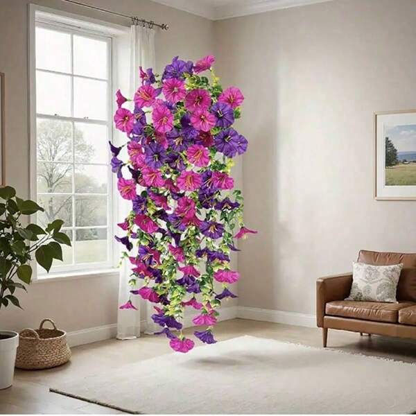 2/4pcs Artificial Hanging Morning Glory, 2025 New Durable Silk Morning Glory Simulation Flowers, Garden Decoration, Wedding Event Non-Fading Plastic Flowers, Suitable For Home Decoration, Table Decoration, Table Centerpiece, Table Rattan, Candlelight Garland, Banquet, Date, Party Wedding