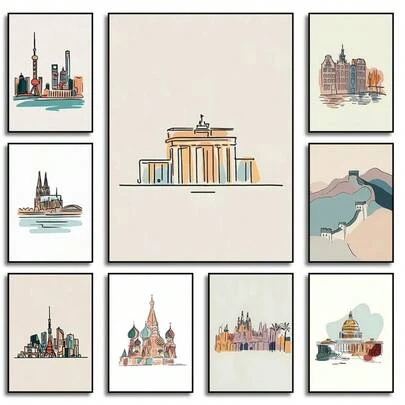 1 szt. Minimalistyczne miejskie plakaty artystyczne Nowy Jork Tokio Amsterdam Kolonia Malarstwo na płótnie Wydruk Minimalistyczna sztuka ścienna Vintage Obraz Wystrój domu Opcjonalna rama